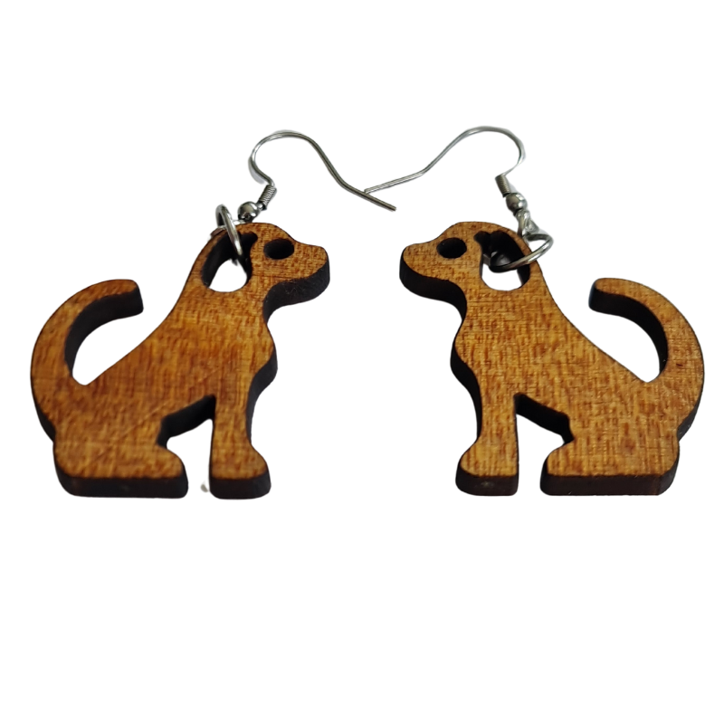 Playful Dog Wooden Earrings