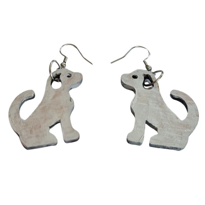 Playful Dog Wooden Earrings