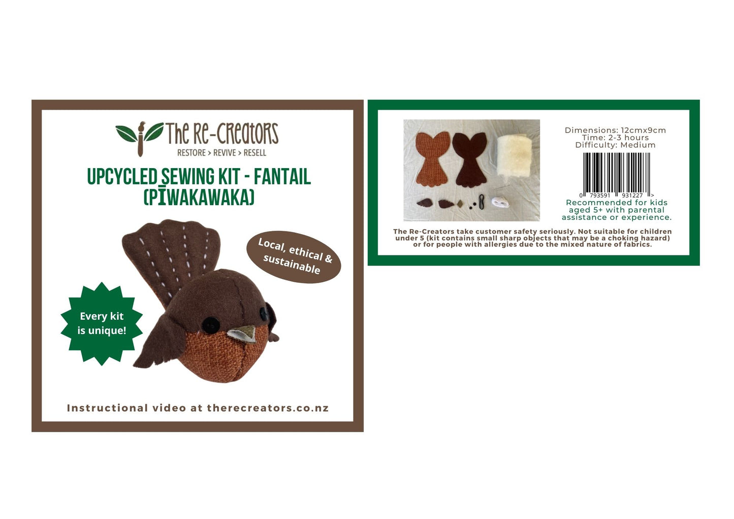 DIY Upcycle Pīwakawaka  Toy Sewing Kit